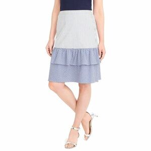 NWT J. Crew Size 6 Blue White Striped Tiered Ruffle Hem Skirt Knee Length
